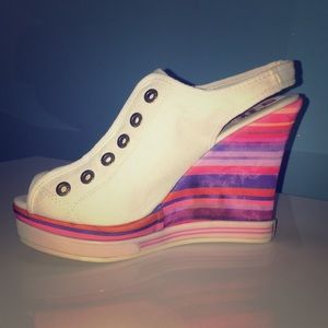 White Nine West Multi-color Wedge Sneakers